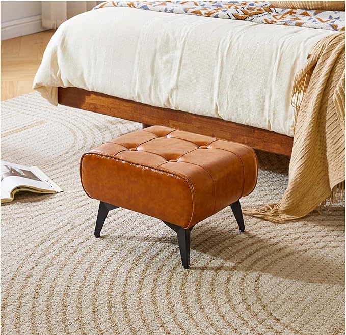 YMYNY Ottoman, Foot Stool with Metal Legs, Faux Leather Stool, Pouf Couch Stool, Modern Multifunctional Small Square Accent Small Table for Bedroom, Living Room 15.75"D×11.81"W×10.24"H Orange UHBD037J