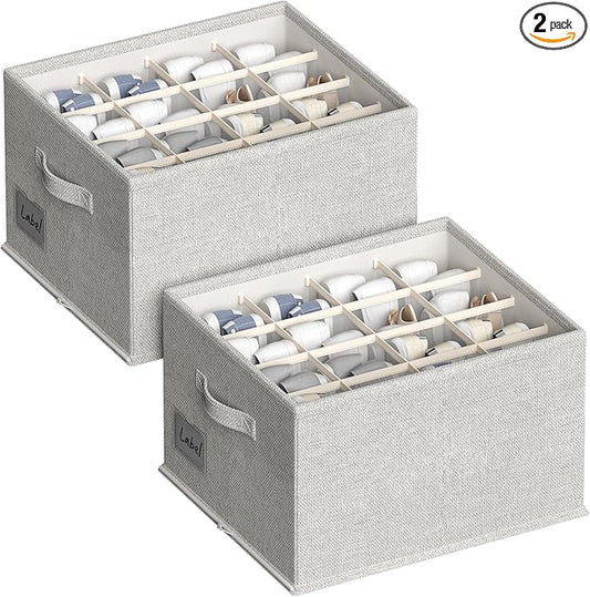 2 Pack Shoe Organizer For Closet, Fits 16-32 Pairs Fabric Shoe Storage Bins Large Shoe Box Storage Containers with Bottom Support For Shoes Space Saving Shoes Holder (Light Grey)-NeatNest