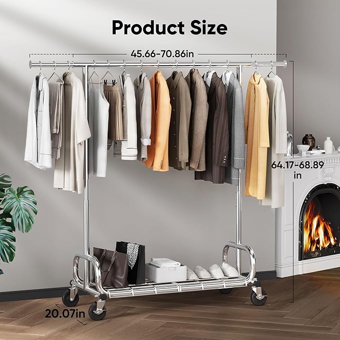 HOKEEPER Clothing Racks for Hanging Clothes Rack Heavy Duty Garment Rack, Portable Clothes Rack with Lockable Wheels, Adjustable Clothing Rack for Bedroom, Living Room