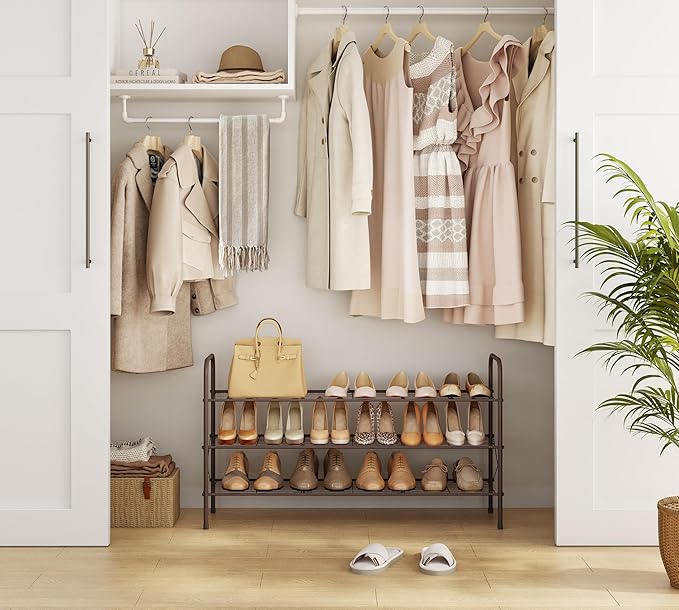 Hoctieon 3 Tier Mesh Style Shoe Rack, Entryway Shoe Shelf, Shoe Storage Organizer, Shoe Rack for Closet, Space Save for Bathroom, Garage, Hallway, Bedroom, Living Room, Brown-NeatNest