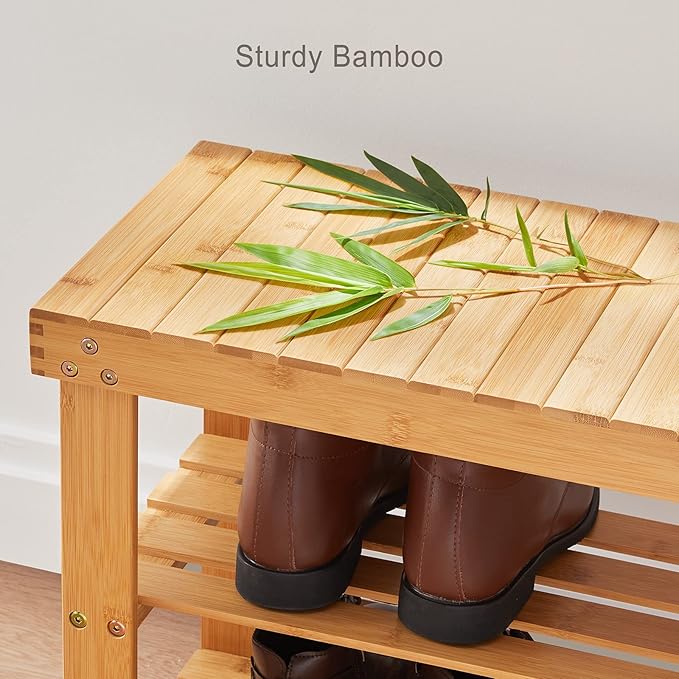 Pipishell 3 Tier Bamboo Shoe Rack Bench - Sturdy Organizer Holds up to 300lbs for Entryway, Bedroom, Living Room, Balcony-NeatNest