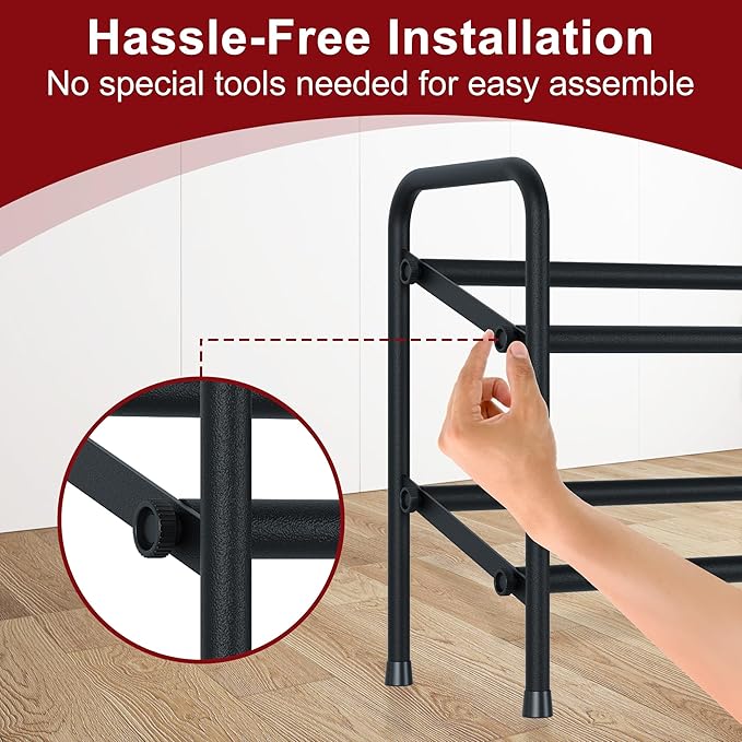 Housen Solutions 2 Tier Expandable Shoe Rack for Closet, Adjustable Shoe Shelf Storage Organizer for Small Space,Heavy Duty Metal Free Standing Shoe Rack for Entryway Closet, Black-NeatNest