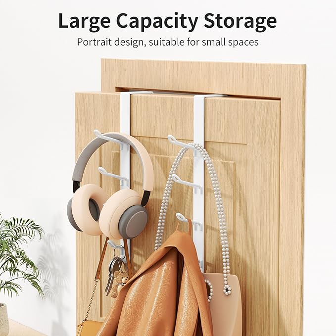 niffgaff 16 Hook Over The Door Hooks, Vertical Over The Door Towel Hook, Over Door Hook, Over The Door Hanger, for Towel and Clothes Hangers, White, 4 Pack,12.28"，for 1.7'' Door