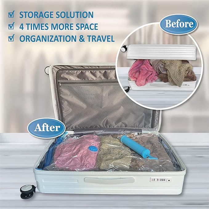 Space Saver Vacuum Storage Bags, 6 Pack Large Space Saver Bags with Pump, Storage Vacuum Sealed Bags for Clothes, Comforters, Blankets, Bedding (Large)-NeatNest