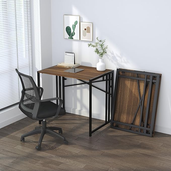 Folding Computer Desk 32 inch Writing Gaming Computer Camping Table, No Assembly Required Home Office Desk, Espresso-NeatNest