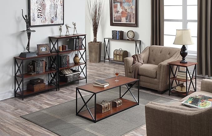 Convenience Concepts Tucson Console Table 47.25" - Modern Sofa Table with Storage Shelf, Entryway Hall Table for Living Room, Cherry/Black-NeatNest