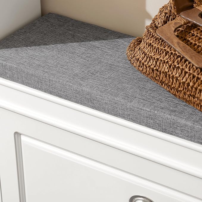 Haotian Shoe Storage Bench with Cushion, White Narrow Shoe Rack for Entryway, Small Shoe Cabinet with 2 Tiers Flip-Drawer, Closet Hallway Mudroom FSR82-L-W-NeatNest