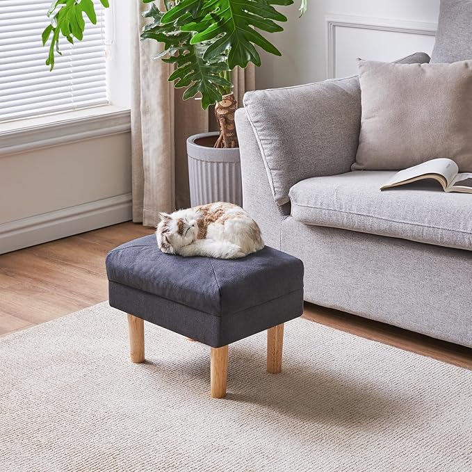 YMYNY Foot Stool, Ottoman Small, Chair with Sponge Padded Seat, Footrest, Shoes Changing Wooden Stool for Living Room, Bedroom, Entryway, 15.74×11.41×12.59 inches, Dark Grey UHBD023BG