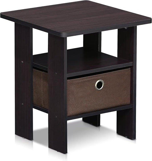 Furinno Andrey End Table / Side Table / Night Stand / Bedside Table with Bin Drawer, Dark Walnut, 1-Pack, Center Bin