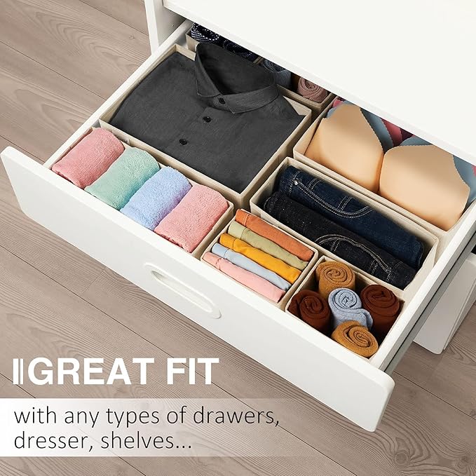 Criusia Drawer Organizer Clothes, 8 Pack Underwear Drawer Organizer, Foldable Cloth Storage Box Closet Organizers and Storage for Clothes, Socks, Scarves, Ties (Beige)-NeatNest