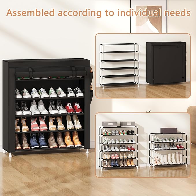 Laiensia 5-Tier Vertical Shoe Rack Organizer, Space Saving Shoe Storage Organizer, Non-Woven Cover Shoe Shelf Holds 20-25 Pairs for Bedroom, Hallway, Closet Entryway, Black-NeatNest