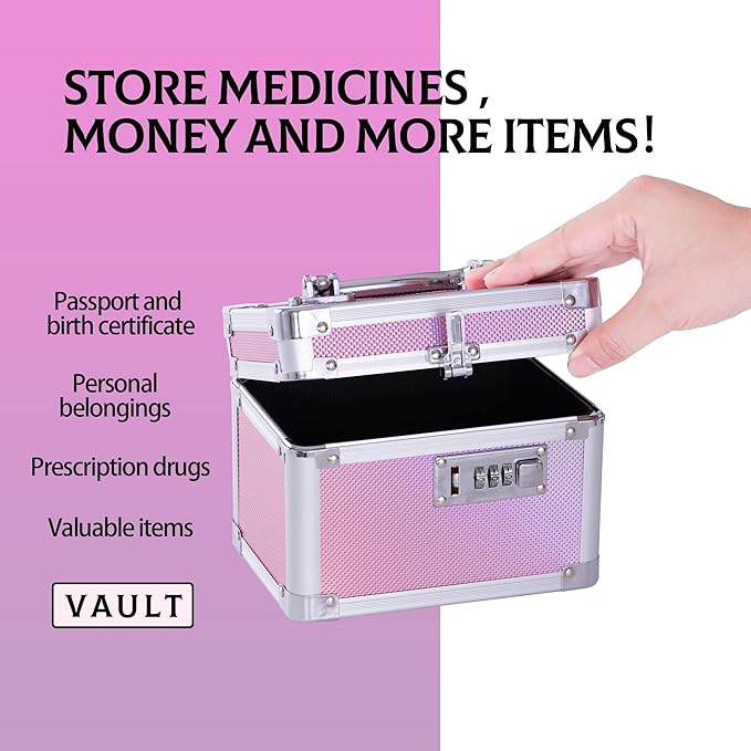 Small Medication Combination Lock Boxes with Code for Personal Items, Medicine Lockbox for Documents - 7.1 x 5.1 x 5.3 Inches Aurora