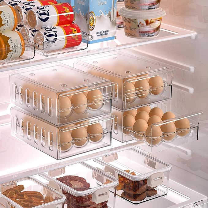 Ettori Egg Holder for Refrigerator Drawer Type Egg Container for Refrigerator BPA Free Fridge Organizer-12 Egg Storage,Stackable