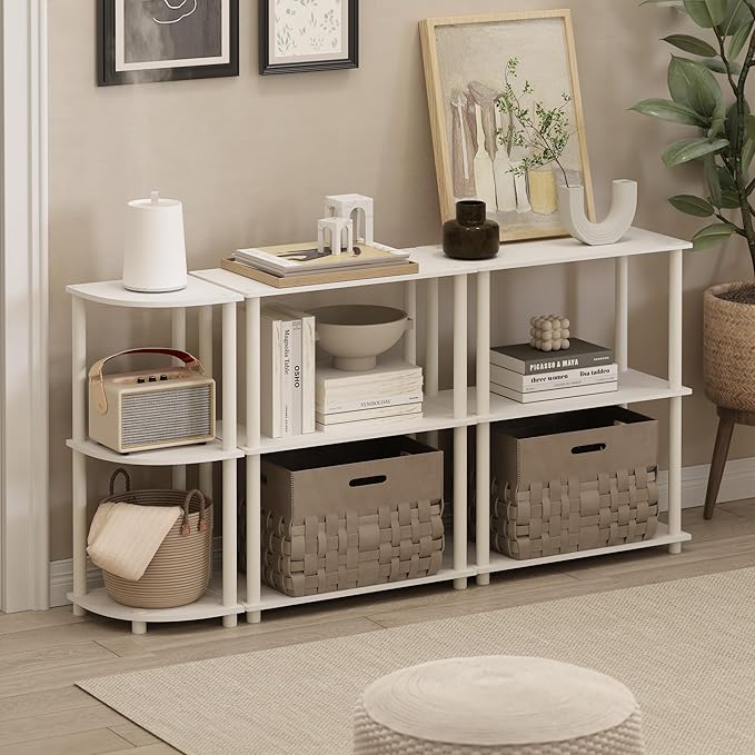Furinno Turn-N-Tube 3-Tier Compact Multipurpose Shelf Display Rack, White/White, Set of 2-NeatNest