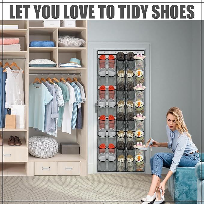 Windyun 40 Over the Door Shoe Organizer Large Mesh Pocket Hanging Shoe Rack for Closet Gray Nonslip Behind Door Storage Holder Back to School Organizer for Dorm Room College Classroom Storage-NeatNest