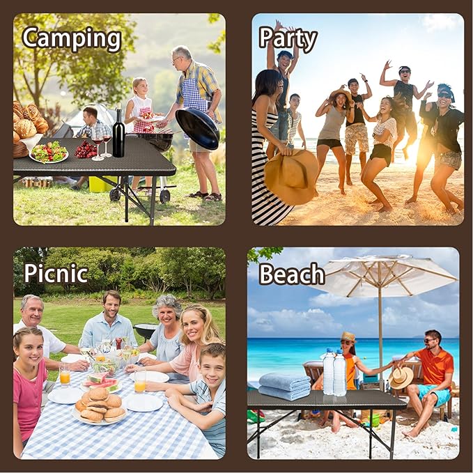 4FT Rattan Folding Table, Portable Long Picnic Camping Table for Outdoor Picnic, Rattan Patterned Mesa Multipurpose Entertaining Activities-NeatNest