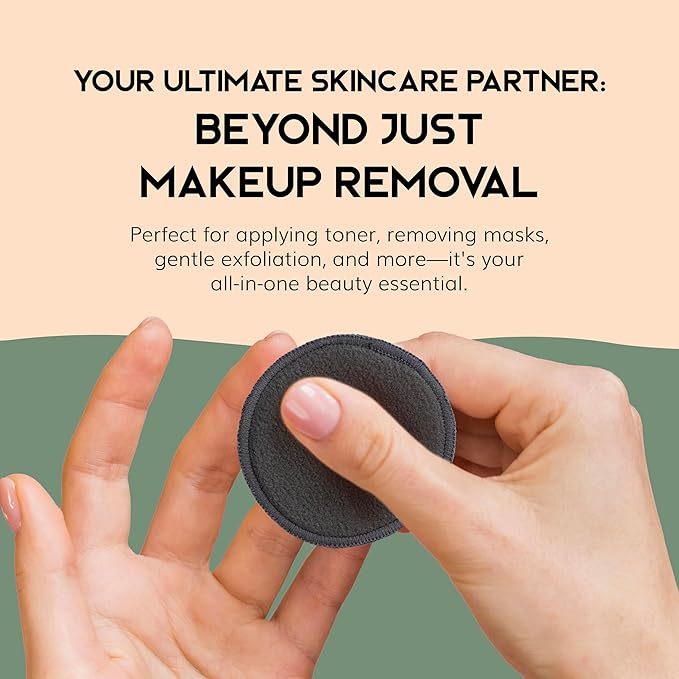 Greenzla Reusable Makeup Remover Pads - 20 Pack Organic Dark Charcoal Bamboo Cotton Pads with Mesh Laundry Bag, Cotton Travel Pouch, & Cotton Rounds Holder, Sustainable Face Wipes for All Skin Types-NeatNest