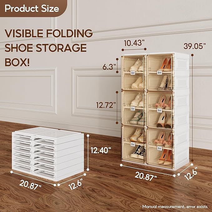 ANTBOX Shoe Organizer Storage Box, Portable Folding Shoe Rack For Closet With Magnetic Clear Door,Large Sneaker Cabinet Bins Sturdy Easy Assembly 6 Layers-12 Grids-NeatNest