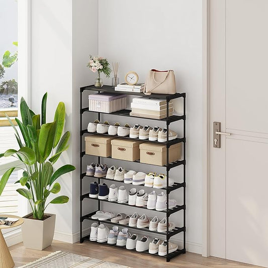 Calmootey 8-Tier Shoe Rack, Tall Large Capacity 40 Pairs Shoes Storage Organizer, Stackable Wide Shoe Shelf for Entryway, Hallway, Black-NeatNest
