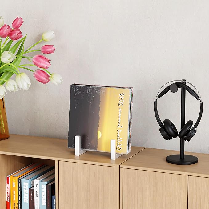2 Set Vinyl Records Storage Holder, LP Stand CD Display Frame,Metal Album Storage for Vinyl Records (White)