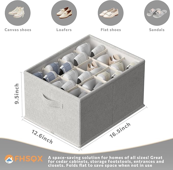2 Pack Shoe Organizer for Closet,Foldable Shoe Organizer,Fits up to 24 Pairs,Storage Containers With Bottom Support for Shoes-NeatNest