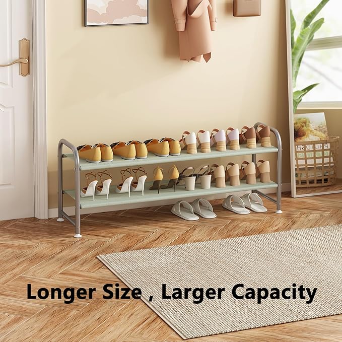 Shoe Rack 2 Tier Long Storage Organizer Wide Metal Shoe Shelf for Closet Entryway Grey-NeatNest