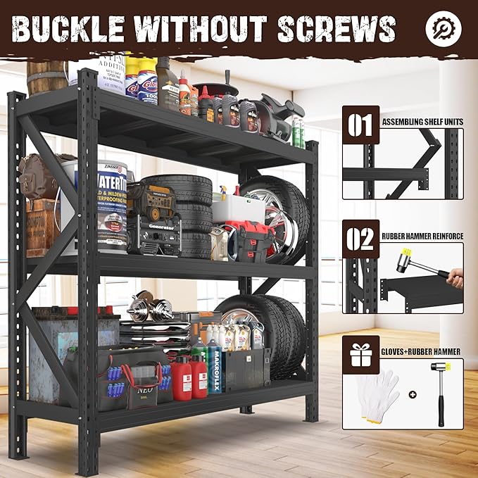 Heavy Duty Garage Shelving Unit - 8500 lbs Capacity, Industrial Metal Storage Rack, Adjustable Steel Rack for Garage, Warehouse, Basement, Pantry (67" W x 19.7" D x 63" H)-NeatNest