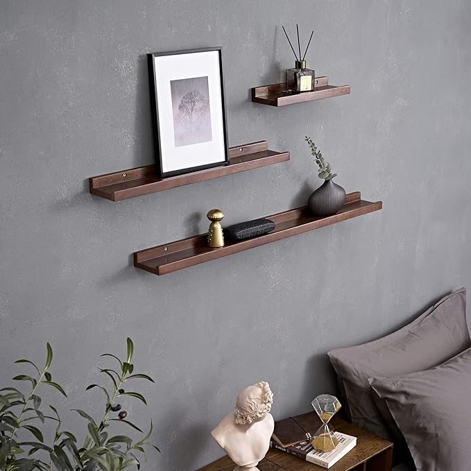 12 Inch Floating Shelves Wall Mounted, Rustic Wall Shelves for Decor and Storage, Solid Walnut Wood Shelf, Picture Ledge for Bedroom/Bathroom/Living Room/Kitchen, Walnut Color, 12*4*1.5 (1 Pack)-NeatNest
