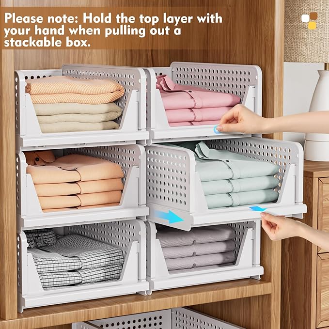 SNSLXH 5 Pack Stackable Closet Organizer Box, Multifunctional & Foldable Closet Storage Basket for Bathroom Kitchen Laundry Room Wardrobe Storage, Space-Saving Clothes Storage Drawer Organizer, Yellow-NeatNest
