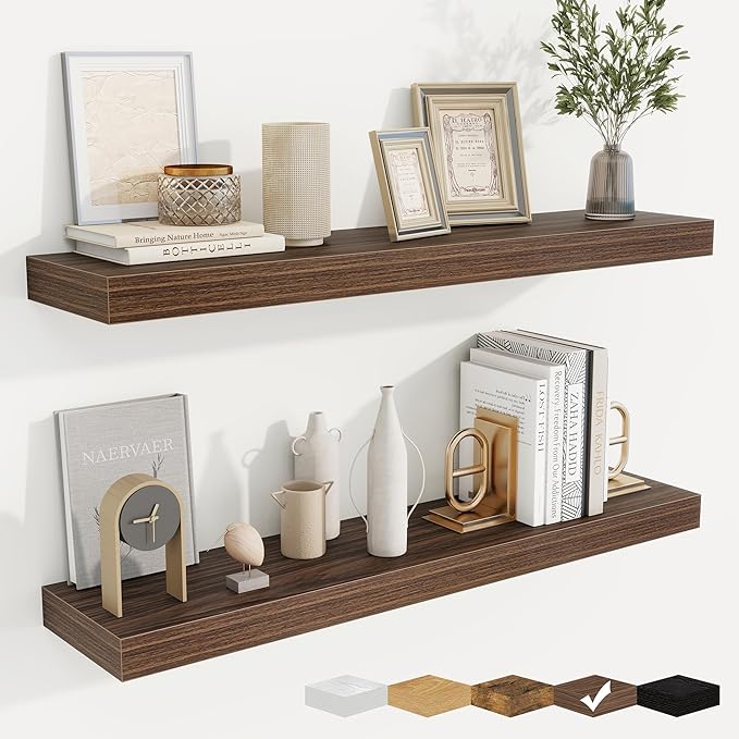 fuqing Floating Shelves for Wall, Bathroom Shelf Wall Mounted for Storage, Shelves with Invisible Bracket for Bedroom, Kitchen, Living Room, Farmhouse Small Book Shelf, 36 Inch Set of 2, Walnut-NeatNest