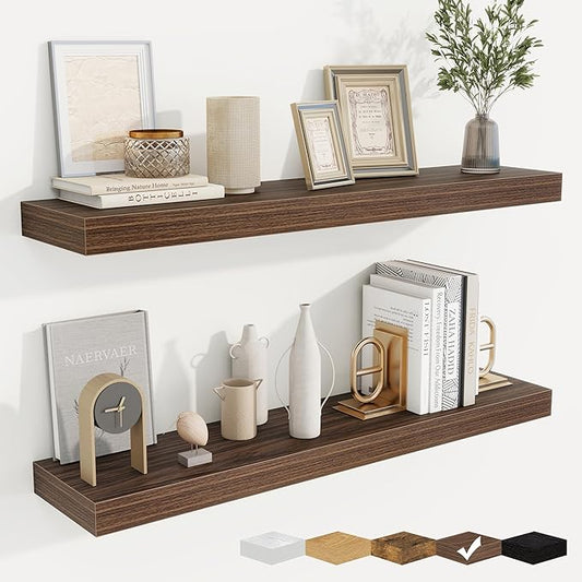 fuqing Floating Shelves for Wall, Bathroom Shelf Wall Mounted for Storage, Shelves with Invisible Bracket for Bedroom, Kitchen, Living Room, Farmhouse Small Book Shelf, 36 Inch Set of 2, Walnut-NeatNest