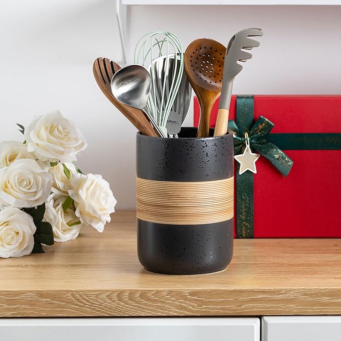 Coffee Container Jar with Lid, Ceramic Kitchen Food Storage Jars for Spice Sugar Cookie, Stackable Decorative Jars for Coffee Bar, Black & 28oz-NeatNest