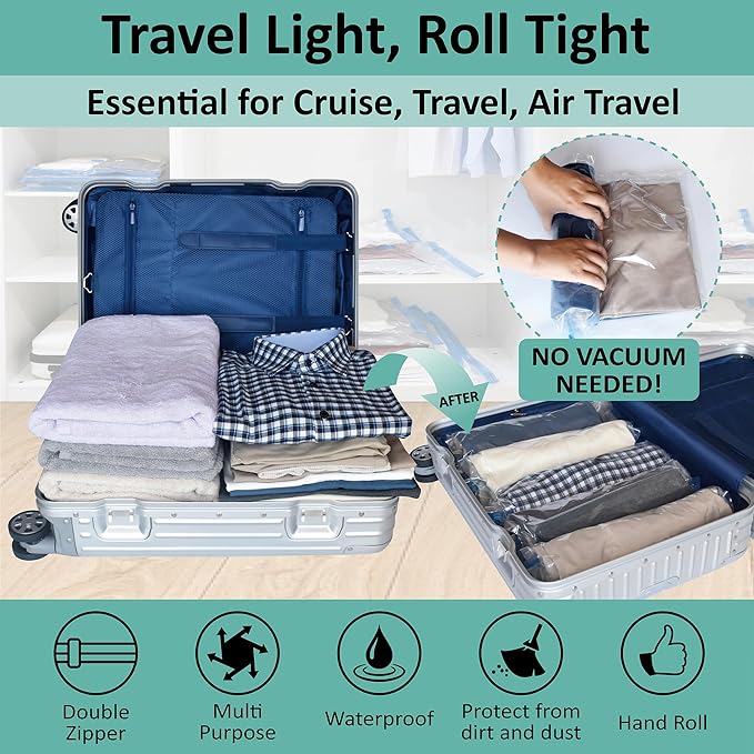 Compression Bags for Travel - Travel Essentials - 16 Pack Space Saver Bags - No Vacuum Needed - Compression Packing Bags for Cruise Accessories-NeatNest