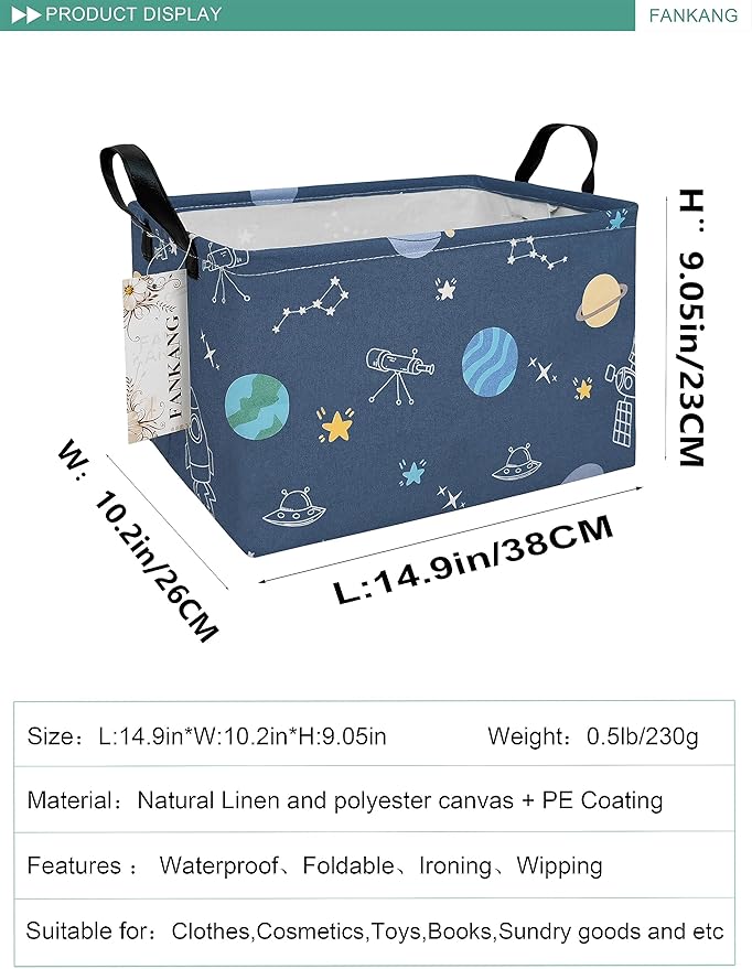 FANKANG Storage Bins, Nursery Hamper Canvas Laundry Basket Foldable with Waterproof PE Coating Large Storage Baskets for Kids Boys and Girls, Office, Bedroom, Clothes,Toys(Rec-Colorful Space