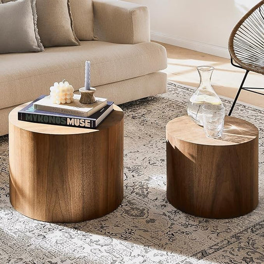 kevinplus Walnut Nesting Coffee Table Set of 2
