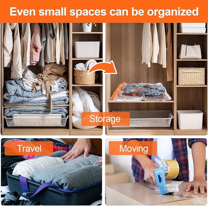 AGPTEK 16 Pack Vacuum Storage Bags(4 Jumbo/Large/Medium/Small) Compression Storage Bags for Blankets Clothes, Space Saver Vacuum Seal Bags for Clothing Bedding Travelling Luggage(Electric Pump)-NeatNest