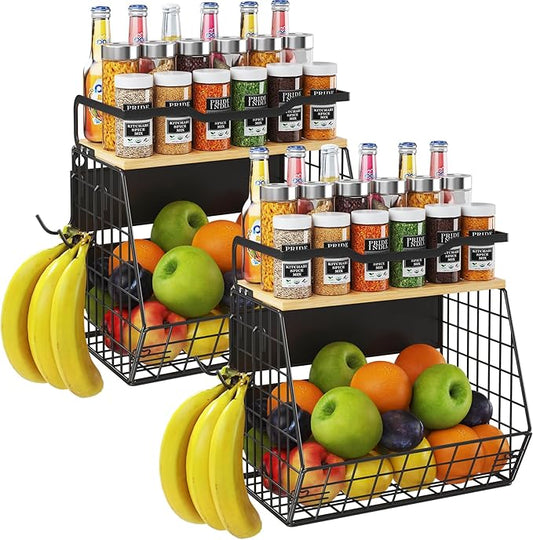 2 Pack Magnetic Shelf for Fridge with Wider & Thicker Magnet, Refrigerator Organizer Storage Basket for Fruit, Onion, Potato, Spice Rack, Kitchen, Laundry, Pantry (Black, 11.81" x 6.77" x 11.81")