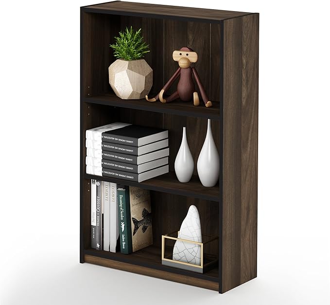 FURINNO JAYA Simple Home 3-Tier Adjustable Shelf Bookcase, Columbia Walnut