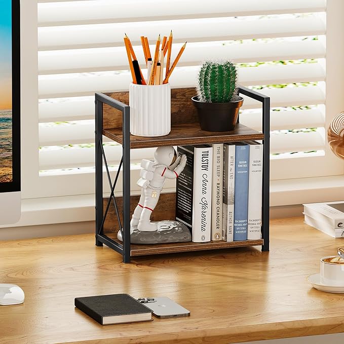 Giikin Kitchen Countertop Organizer, 2 Tier Spice Rack Organizer for Pantry, Kitchen Counter Shelf Wood Coffee Station Organizer (Brown, M)-NeatNest