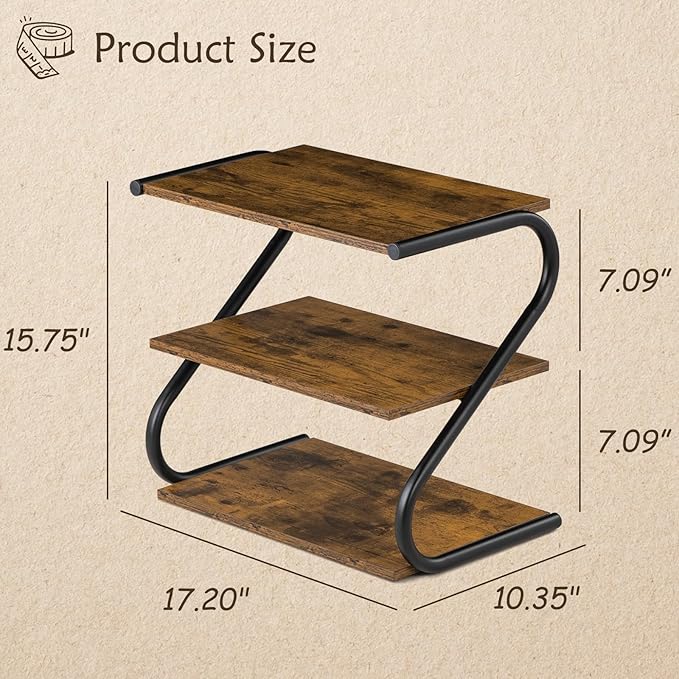 Small 3-Tier Shoe Rack, Z-Frame Wooden Shoe Shelf with Durable Metal Shelves for Hallway, Living Room, Closet, Bedroom (17.2”)-NeatNest