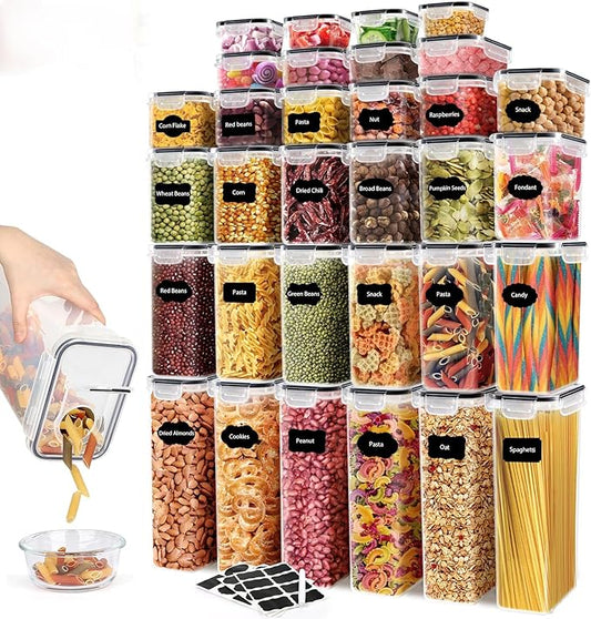 64 PCS Airtight Food Storage Containers With Lids BPA Free,6 Pack With Pouring Spout Cereal Containers Storage for Kitchen Pantry Organization and Storage,Dishwasher safe,Labels Marker-NeatNest