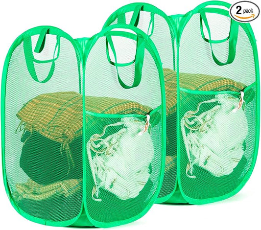 HOUSE AGAIN 2 Pcs Pop Up Laundry Hamper, Strong Mesh Laundry Baskets Collapsible, Hamper with Handles and Side Pocket, Portable Foldable Dirty Clothes for Dorm, Laundry room and Travel Storage, Grey-NeatNest