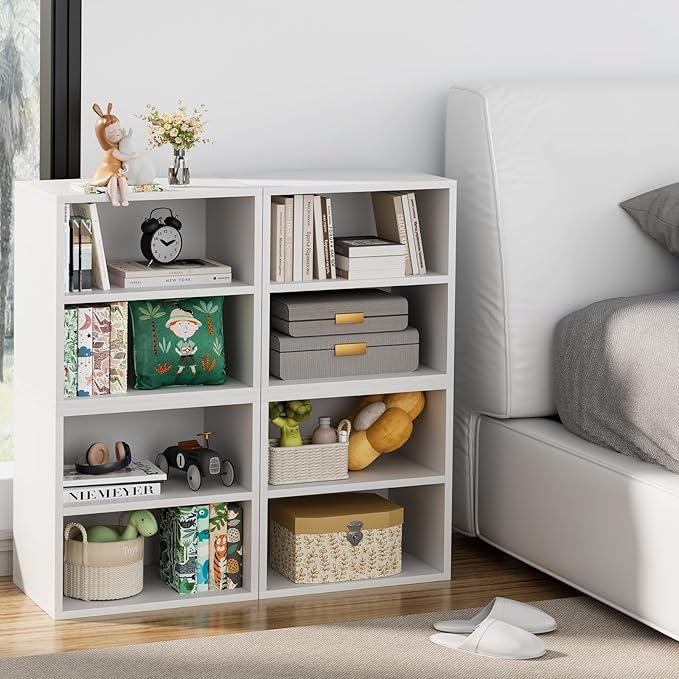 Garden 4 You Cube Organizer Shelf, 2-Tier Stackable Bookshelf, Wooden Display Bookcase with 2 Cube Storage, Small Storage Cabinet for Living Room, Bedroom - White-NeatNest