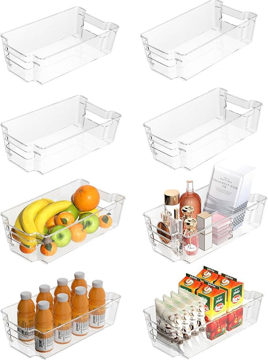 Clear Refrigerator Storage Bins, 8-Piece Set, Stackable Kitchen Organizer Containers for Fridge and Pantry (Clear 8 Pack-12.4"*6.1"*3.4")-NeatNest