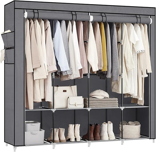 SONGMICS Portable Closet, Wardrobe Closet Organizer with Cover, 4 Hanging Rods and Shelves, 4 Side Pockets, 66.9 x 17.7 x 65.7 Inches, Large Capacity for Bedroom, Living Room, Gray URYG094G02-NeatNest