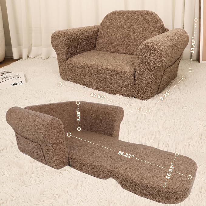 Chairs for Toddler, 2-in-1 Toddler Soft Teddy Baby Couch Fold Out, Convertible Chair to Lounger for Girls and Boys|Safety Certified | Gift for Children-NeatNest