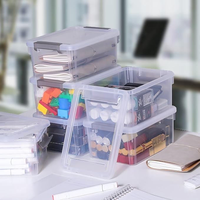 Citylife 8 Packs Small Storage Bins with Lids 3.2 QT Plastic Storage Containers for Organizing Stackable Clear Storage Boxes-NeatNest