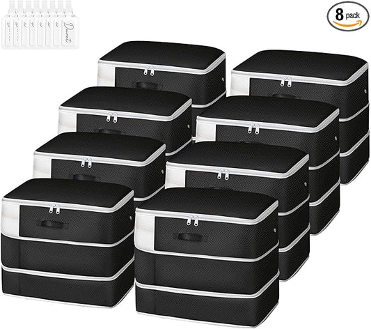 Comforter Storage Bag - Large Capacity Blanket Storage Bags 3-Layer Ultra Space Saving Self Compression Organizer, Washable Compression Bags for Storage Comforter Blanket, 8-Pack, Black-NeatNest