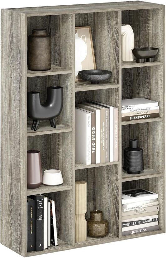 Furinno Luder 11-Cube Open Shelf Bookcase, Bookshelf, French Oak-NeatNest