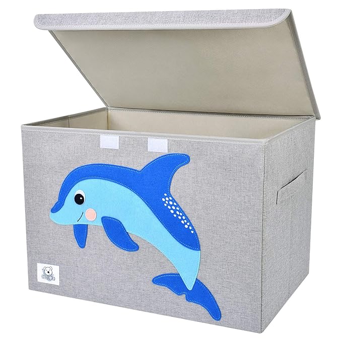 CLCROBD Foldable Large Kids Toy Chest with Flip-Top Lid, Collapsible Fabric Animal Toy Storage Organizer/Bin/Box/Basket/Trunk for Toddler, Children and Baby Nursery (Dolphine)-NeatNest